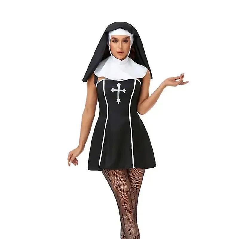 Dlelv Halloween Nun Party Masquerade Cosplay Fancy Dress Sexy Nun Costumes Bad Habit Nun Costume Church Religious Sister Fancy Dress As show XL