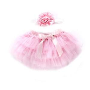 Slowmoose Multi-layer Tutu Lace Princess Skirt & Flower Headband Outfit Pink 6M