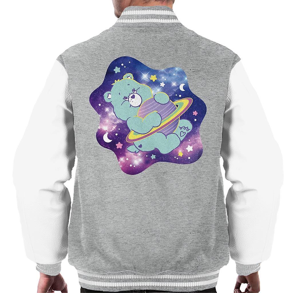 Care Bears Bedtime Bear Dreaming Of Space Men's Varsity Jacket Heather Grey/White XX-Large