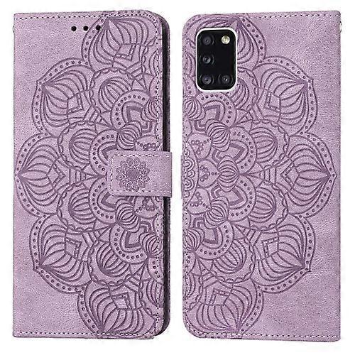 Hsmy For Samsung Galaxy A31 Mandala Embossed Flip Leather Phone Case Purple