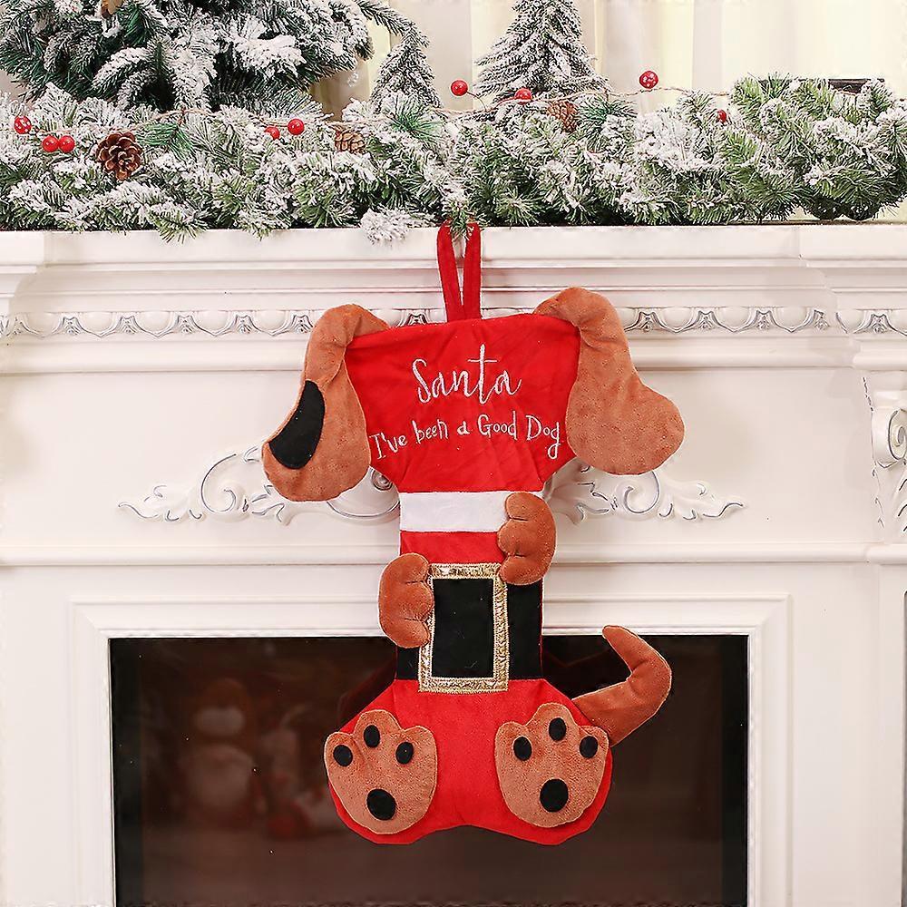 Phwj Christmas Stocking, 1pcs Xmas Gift Bag, Large Christmas Stockings with Dogs, Hanging Christmas Stocking for Fireplace Decoration Tree Candy Sh...