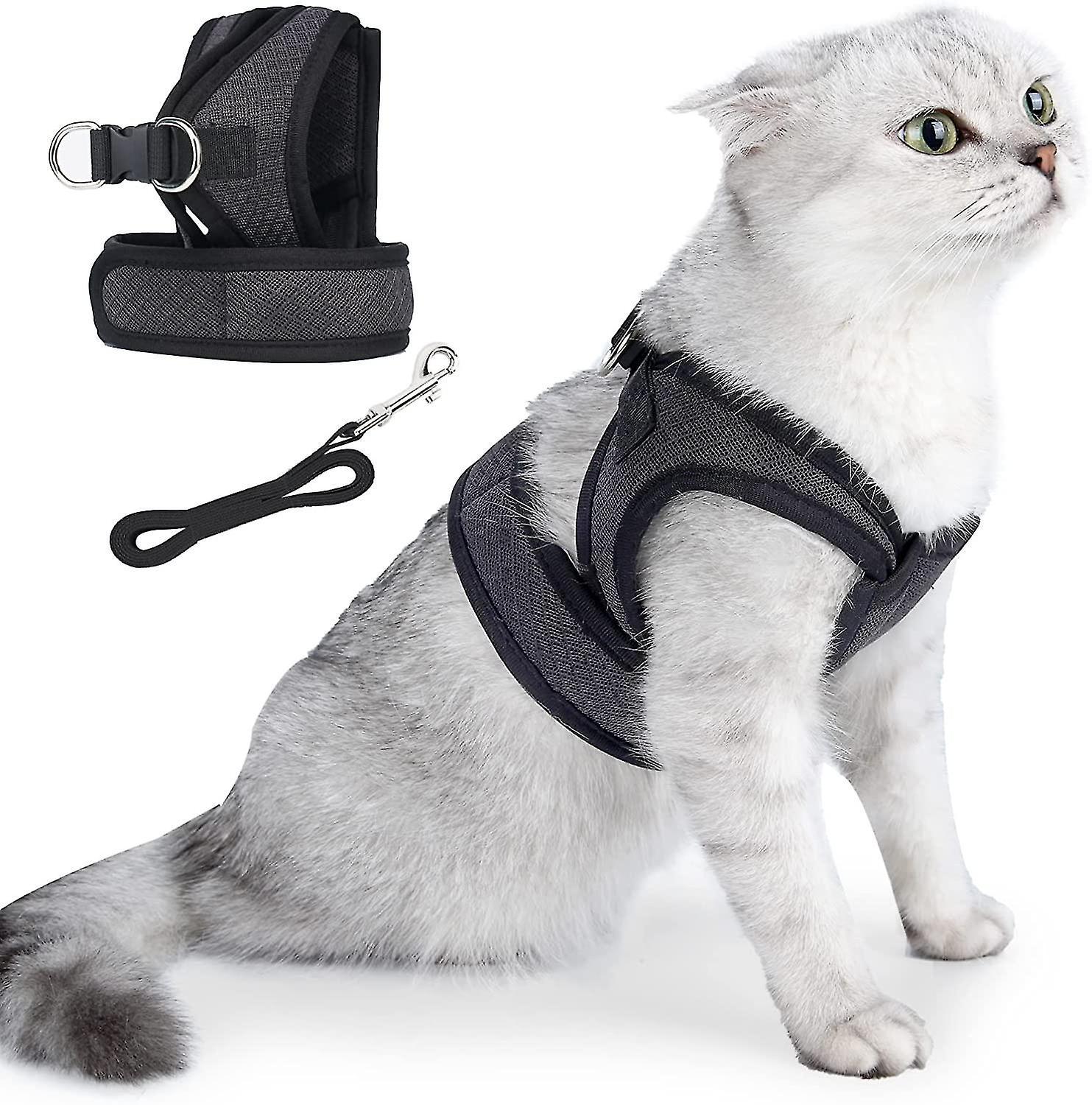 Tianzun Neck Free Cat Harness And Leash Set For Outdoor Walking, Escape Proof Adjustable Kitten Vest Harness With Breathable Mesh Black S