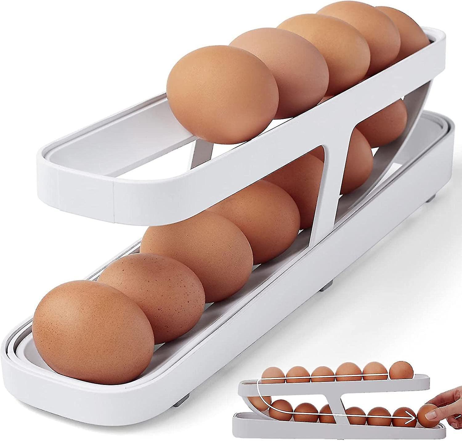 Tianzun Egg Holder For Refrigerator,automatically Rolling Egg Storage Container,2 Tier Rolling Egg Dispenser,space Saving Egg Tray For Fridge Storage