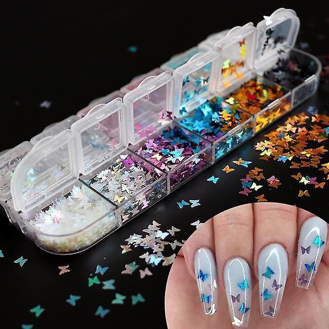 Slowmoose Holographic Nail Art Glitter - 3d Colour Full Flakes 12BF