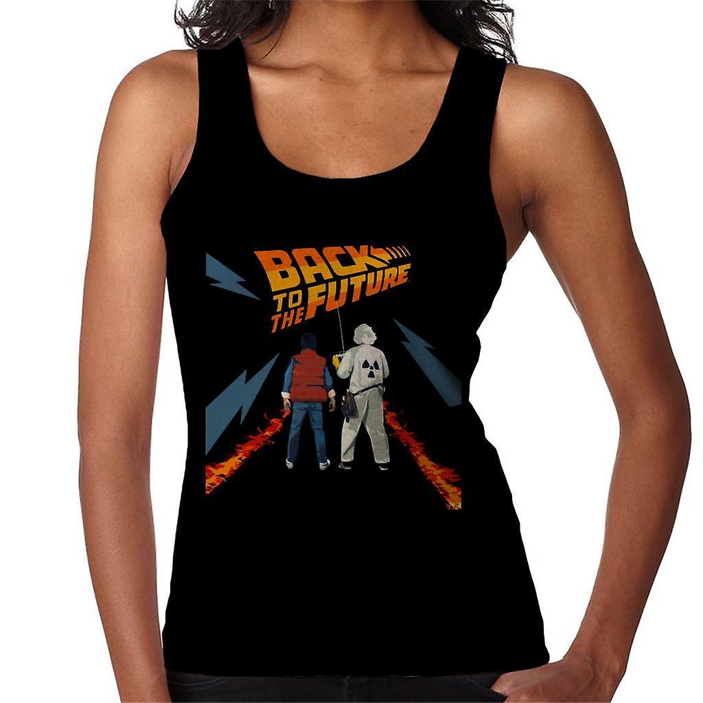 Back to the Future Delorean Fire Trail Marty And Doc Women's Vest Black Medium