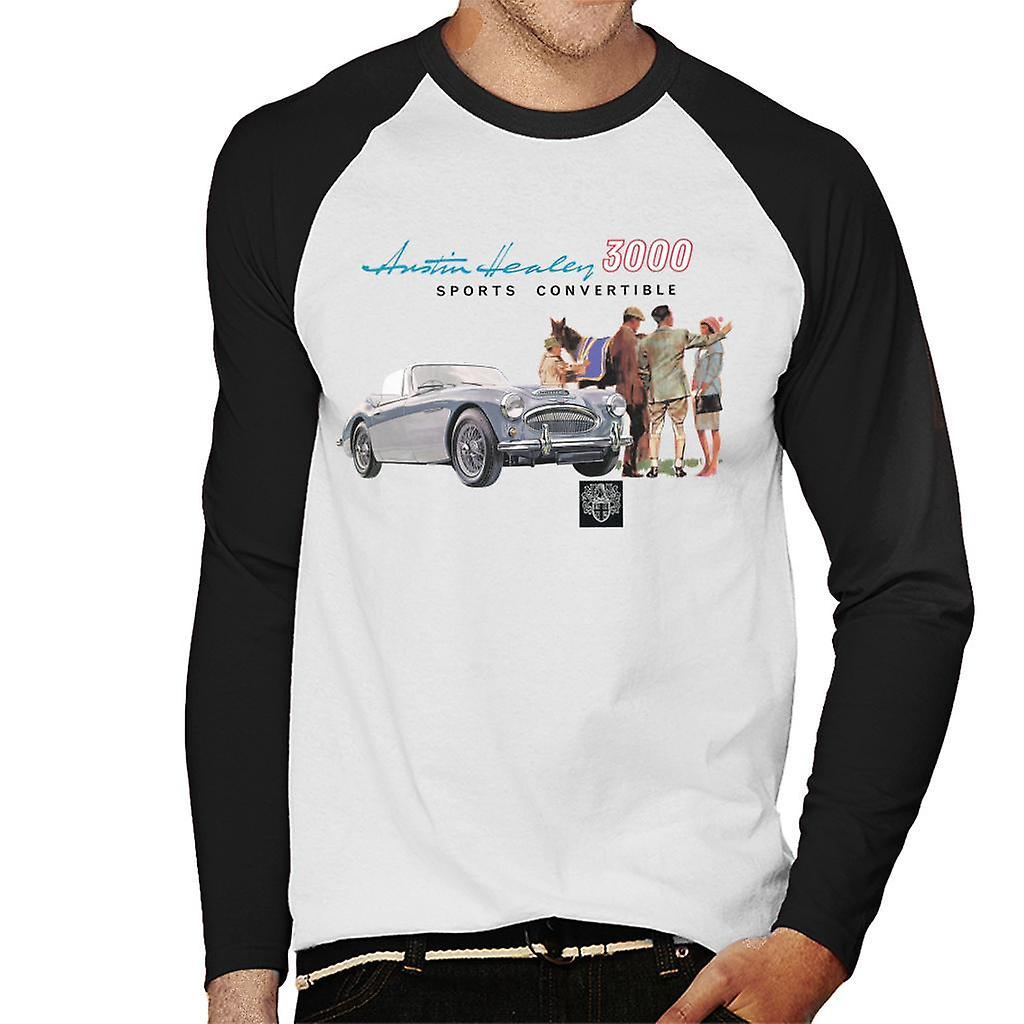 Austin Healey 3000 Sports Convertible British Motor Heritage Men's Baseball Long Sleeved T-Shirt White/Black Medium