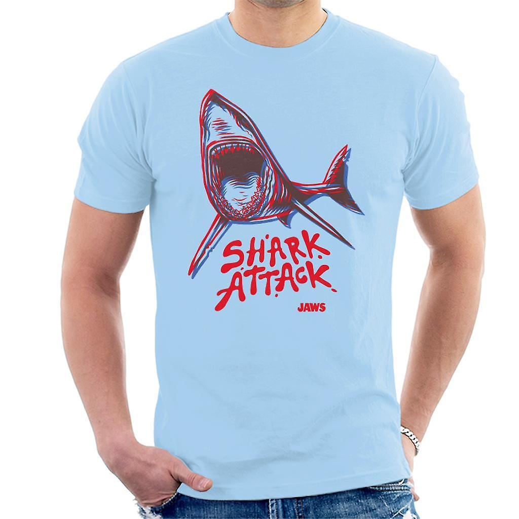 Jaws Neon Shark Attack Men's T-Shirt Sky Blue X-Large