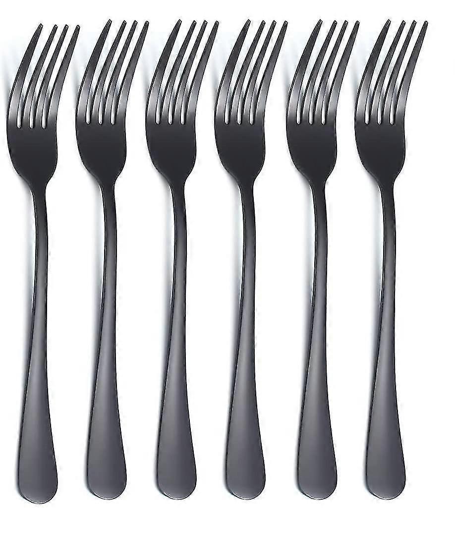 Qin Black Dinner Forks 6-Pack, Stainless Steel 8.17" Titanium Cutlery