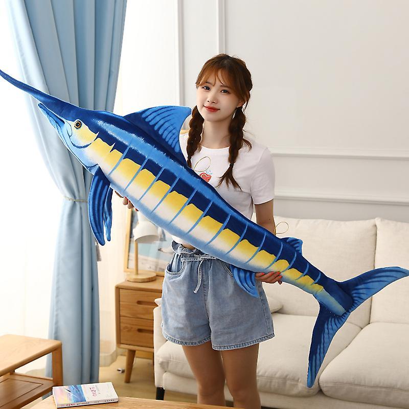 Yosicl 140cm Huge Simulation Bluefin Tuna Plush Toys Stuffed Soft Blue Marlin Makaira Mazara Plush Pillow Fish Toys Creative Decoration 60cm