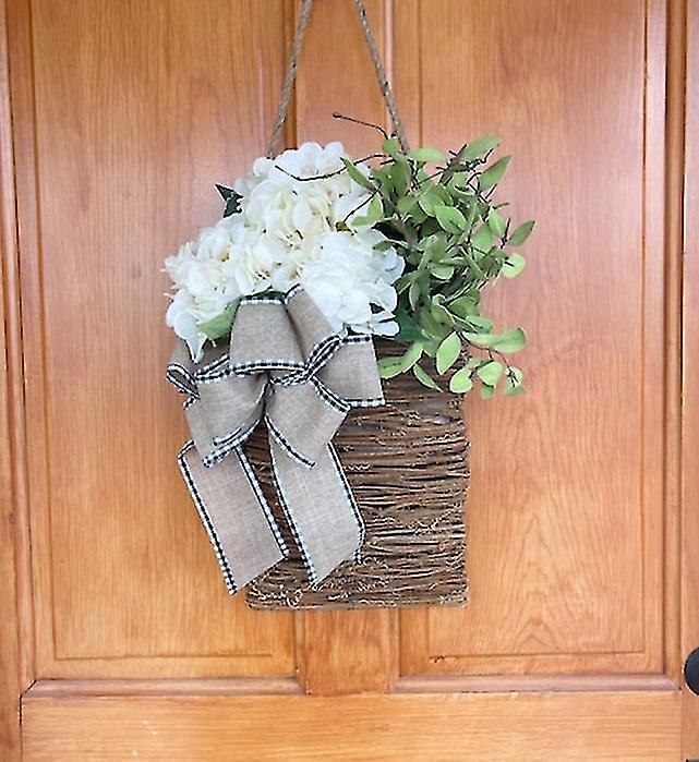 Tianzun Cream Hydrangea Door Hanger Basket Wreath, Spring And Summer Wreath, Farmhouse Door Hanger Wildflower Basket Wreath Yellow