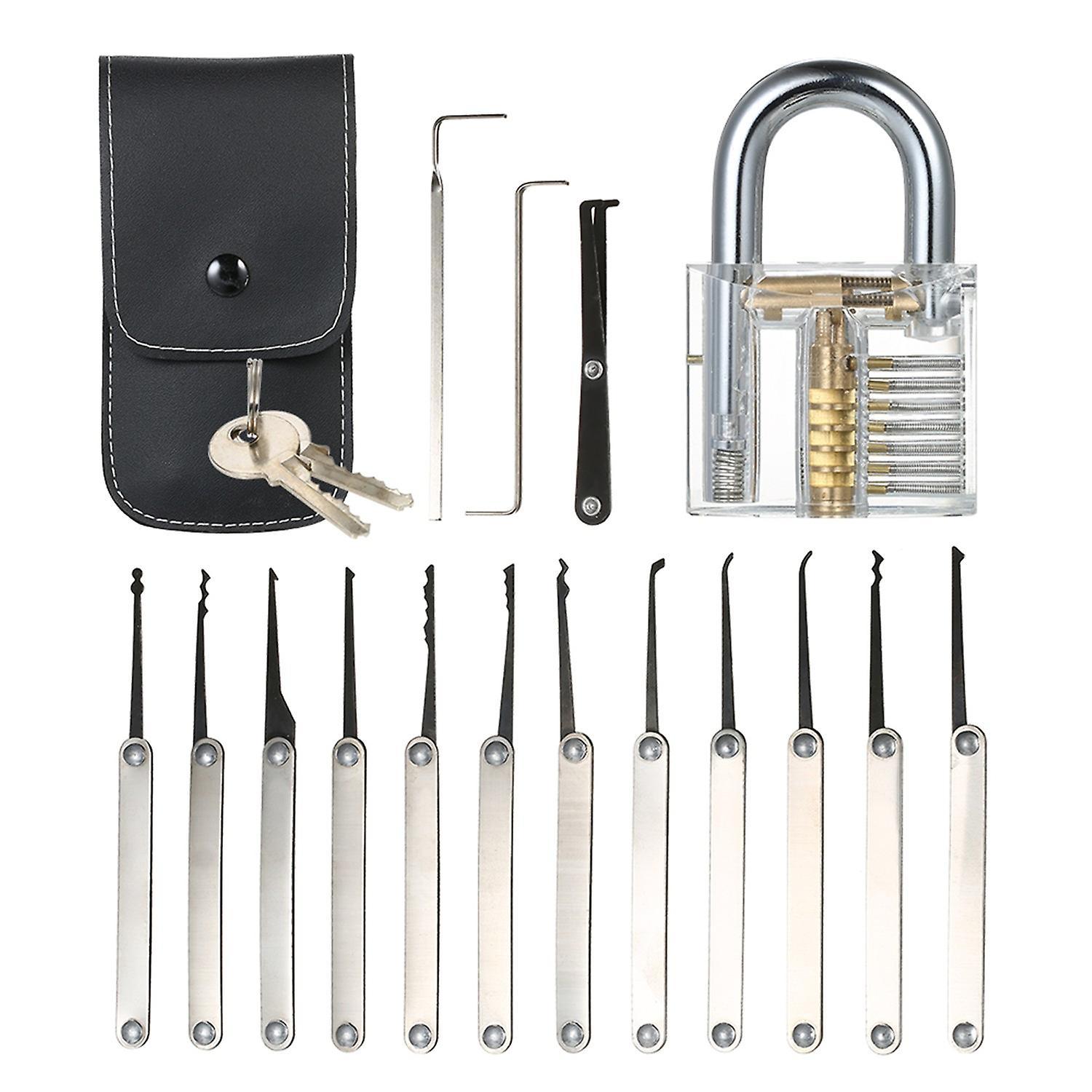 Aoresac 15pcs Lock Picking Set Kit Tool with Transparent Practice Training Padlock Lock for Locksmith Beginn