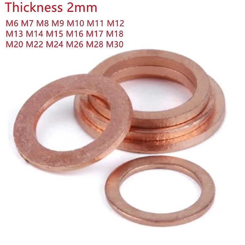 Cciyu 10pcs M6 M8 M10 M12 M14 M15 M16 M18 M19 M20 Thickness 2mm Solid Copper Washer Shim Flat Ring Gasket Rings Seal Plain Washers M15X22x2mm 10PCS