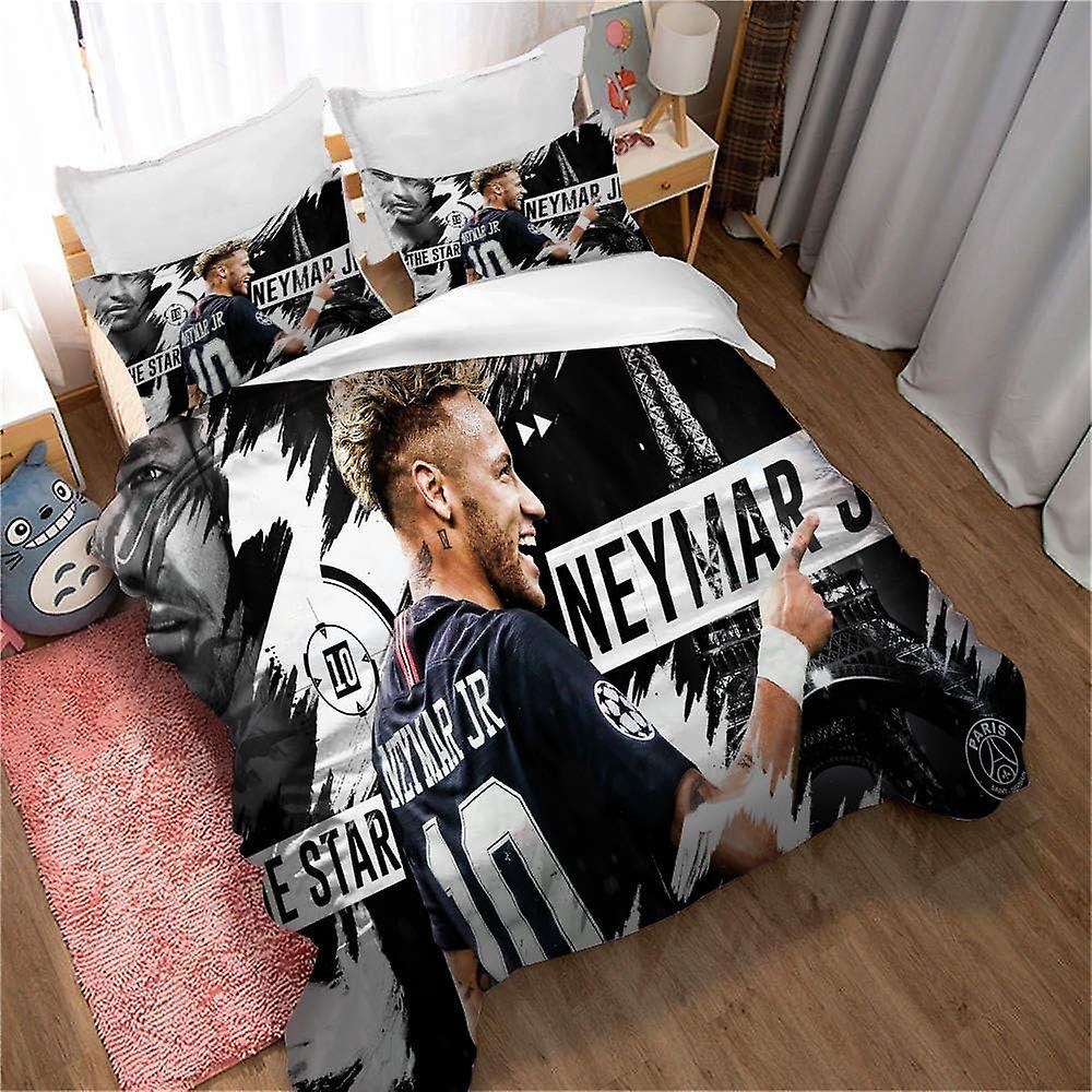 Kerota Duvet Cover Soccer Neymar 3 Piece Bedding Set with Zipper Closure Extra Soft and Durable with 2 Pillowcases,Image 06) Single135x200cm