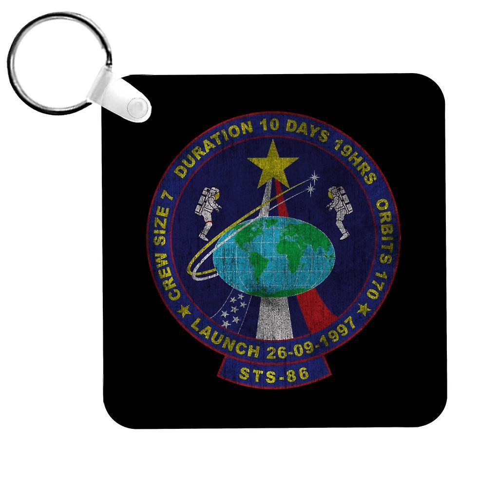 NASA STS 86 Atlantis Mission Badge Distressed Keyring Black 5cm x 5cm