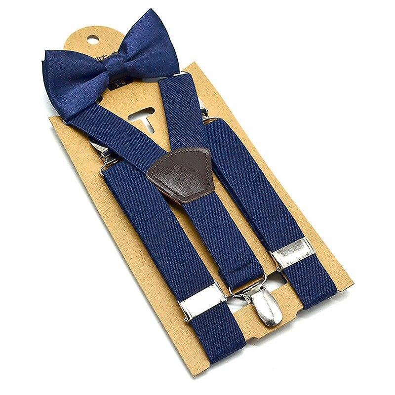 Slowmoose Baby Braces Suspenders Luxury Bow Tie Set Navy Blue 65x2.5cm / Rubber String