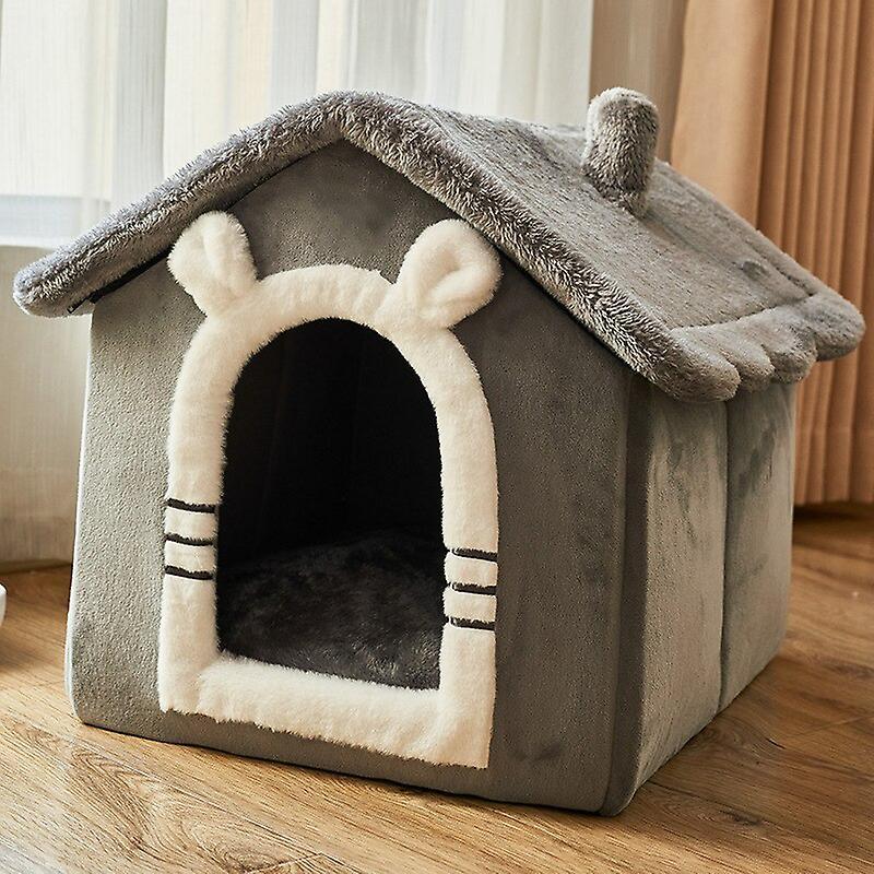 Foldable Dog House For Cats And Small Dogs Enclosed Warm Plush Sleeping Nest Bed With Removable Cushion Indoor Pet Cave Bed Tent Cat Furniture GY M...