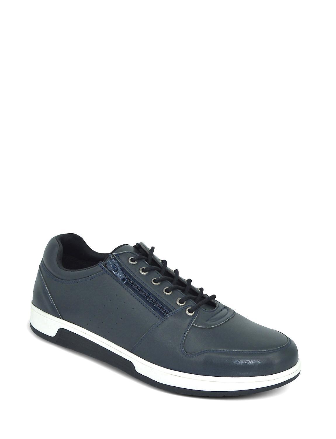 Wide Fit Leather Lace Trainer With Side Zip