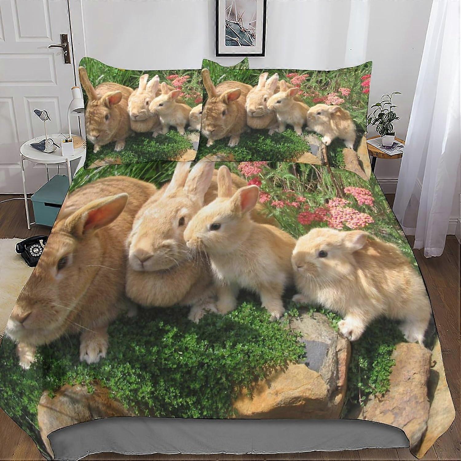 Kerota Rabbit Bedding Set Rabbit Duvet Cover & Pillowcases 3D Microfiber with Zipper Closure 3 Pcs Pillowcases Suitable for Boys and Girls Single13...