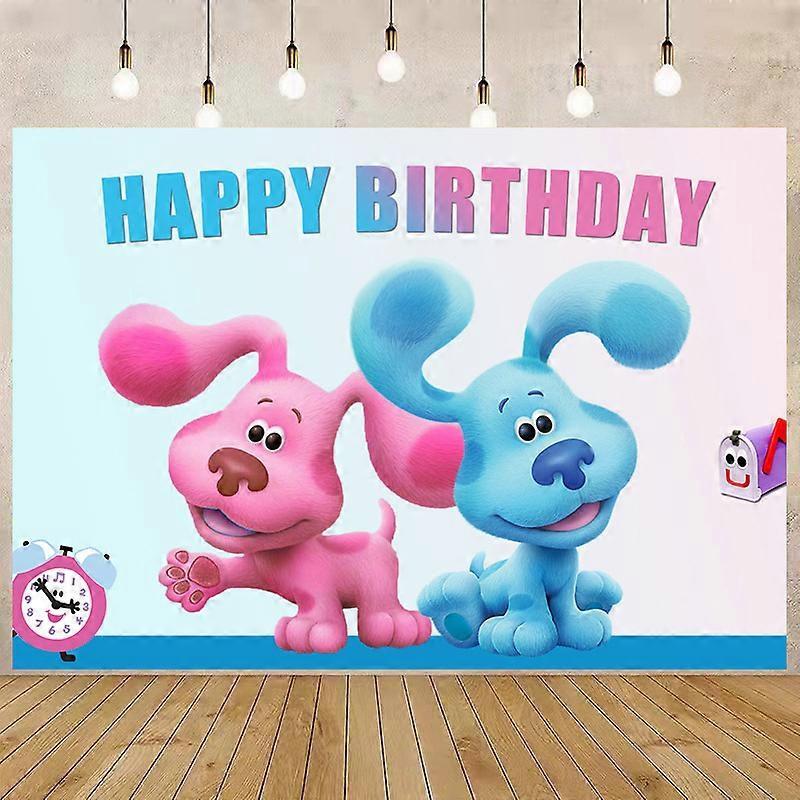 Heyone Blue Dog Clue Backdrop for Birthday Party Supplies 5x3ft Happy Birthday Background for Puppy Clues Themed Party Decorations Vinyl Baby Showe...