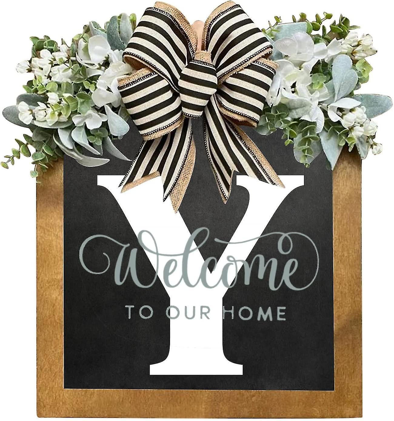 Tianzun Unique Last Name Year Round Front Door Wreath With Bow, 16" Welcome Sign Garland Creative 26 Letter Farmhouse Wreath Y