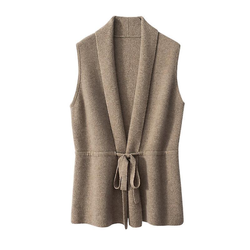 Qinghe Cashmere Women's V-neck Sleeveless Cardigan Brown L