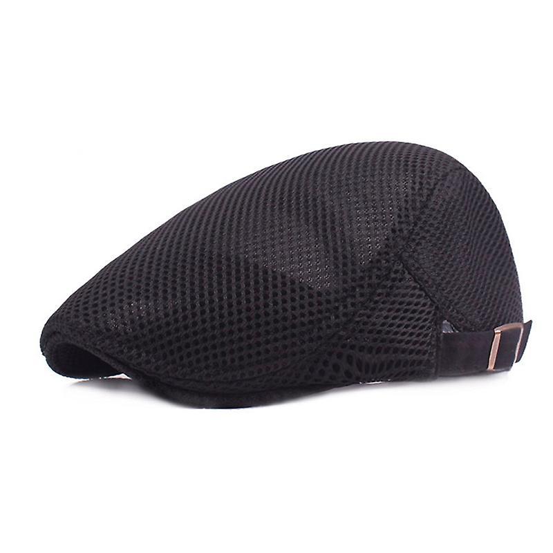 Mimigo Men's Mesh Flat Cap Breathable Summer Newsboy Hat Beret Cabbie Ivy Hat Gatsby Newsboy Hat For Driving Hunting Black