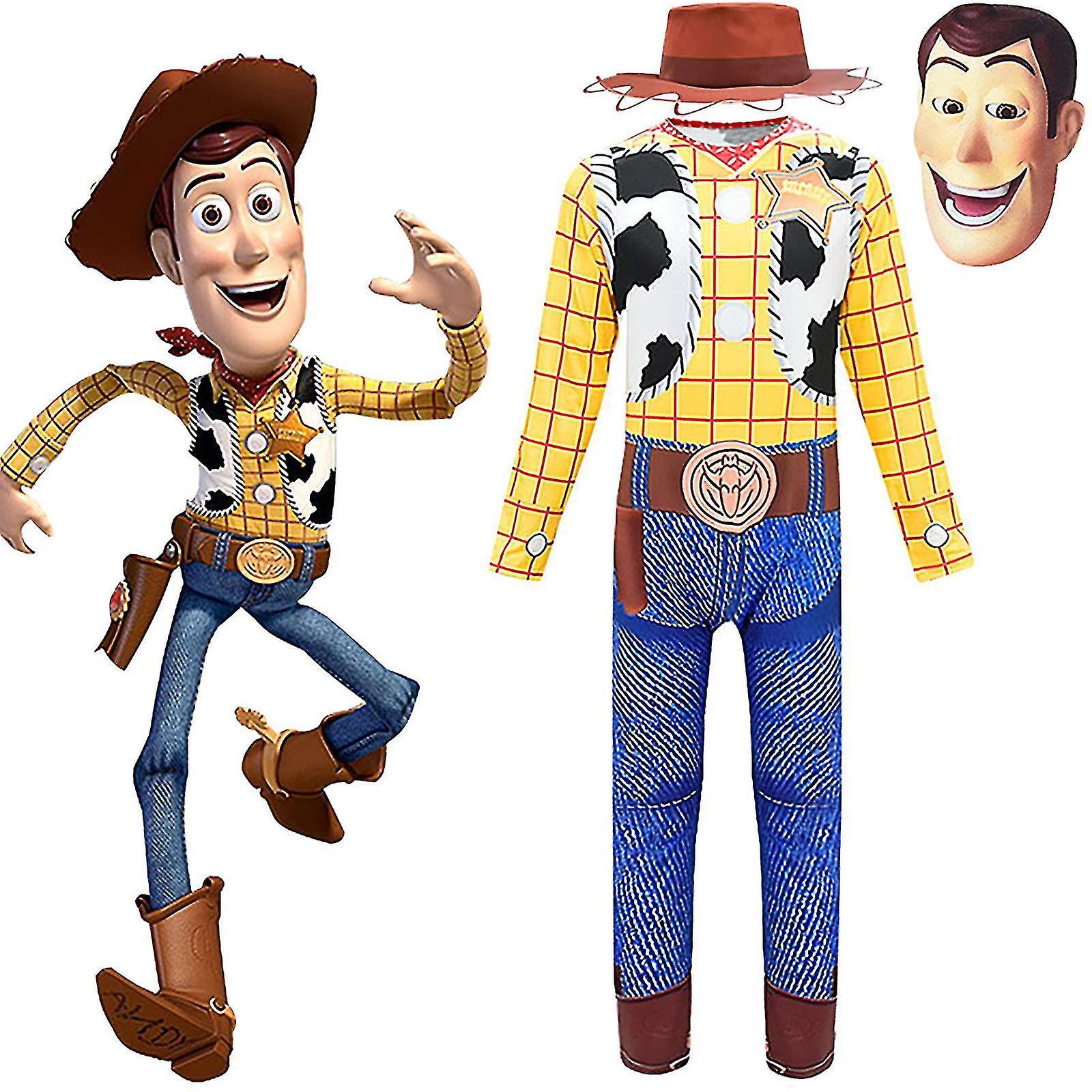 Aswei Toy Story Cowboy Woody Cosplay Costume Kids Boys Halloween Carnival Masquerade Party Fancy Dress Up Jumpsuit Bodysuit Mask Hat Set Birthday G...