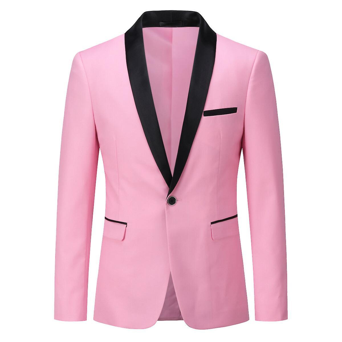 Sliktaa Mens Business Slim Fit Wedding Party Blazer Pink L