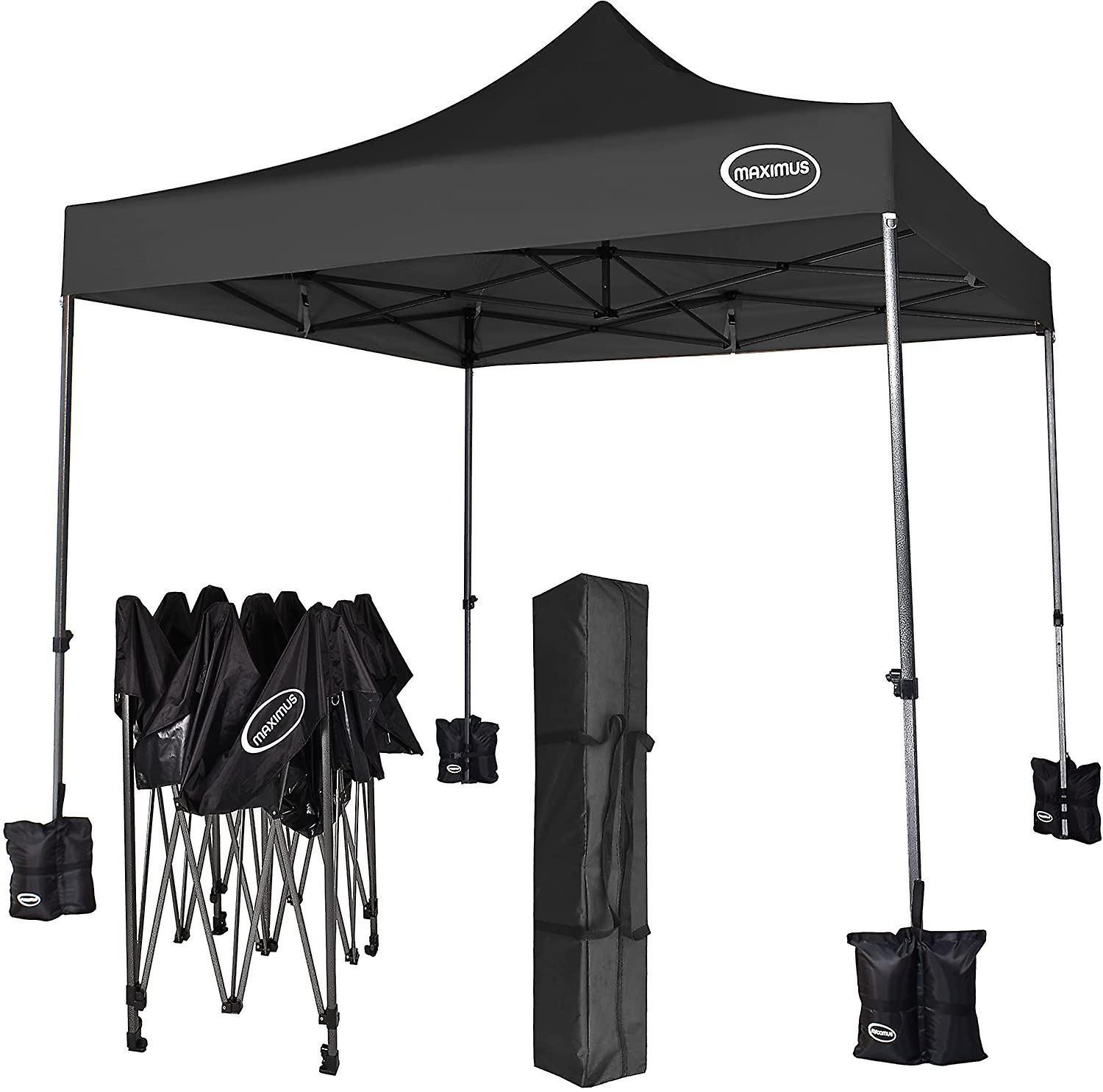 mcc direct MAXIMUS HEAVY DUTY POP UP GAZEBO 3mx3m & 4 WEIGHT BAGS NS BLACK