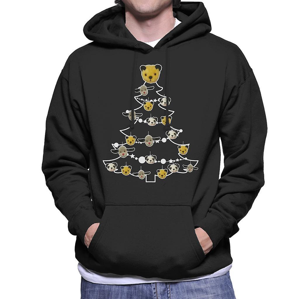 Sooty Christmas Tree White Silhouette Men's Hooded Sweatshirt Black X-Large