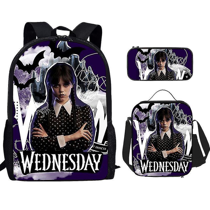 Cryin 3pcs/set Wednesday Addams Figure Kids Backpack Printed Kindergarten Pencil Case Boy Girls Shoulder Bag Children Schoolbag Gifts High Quality 08