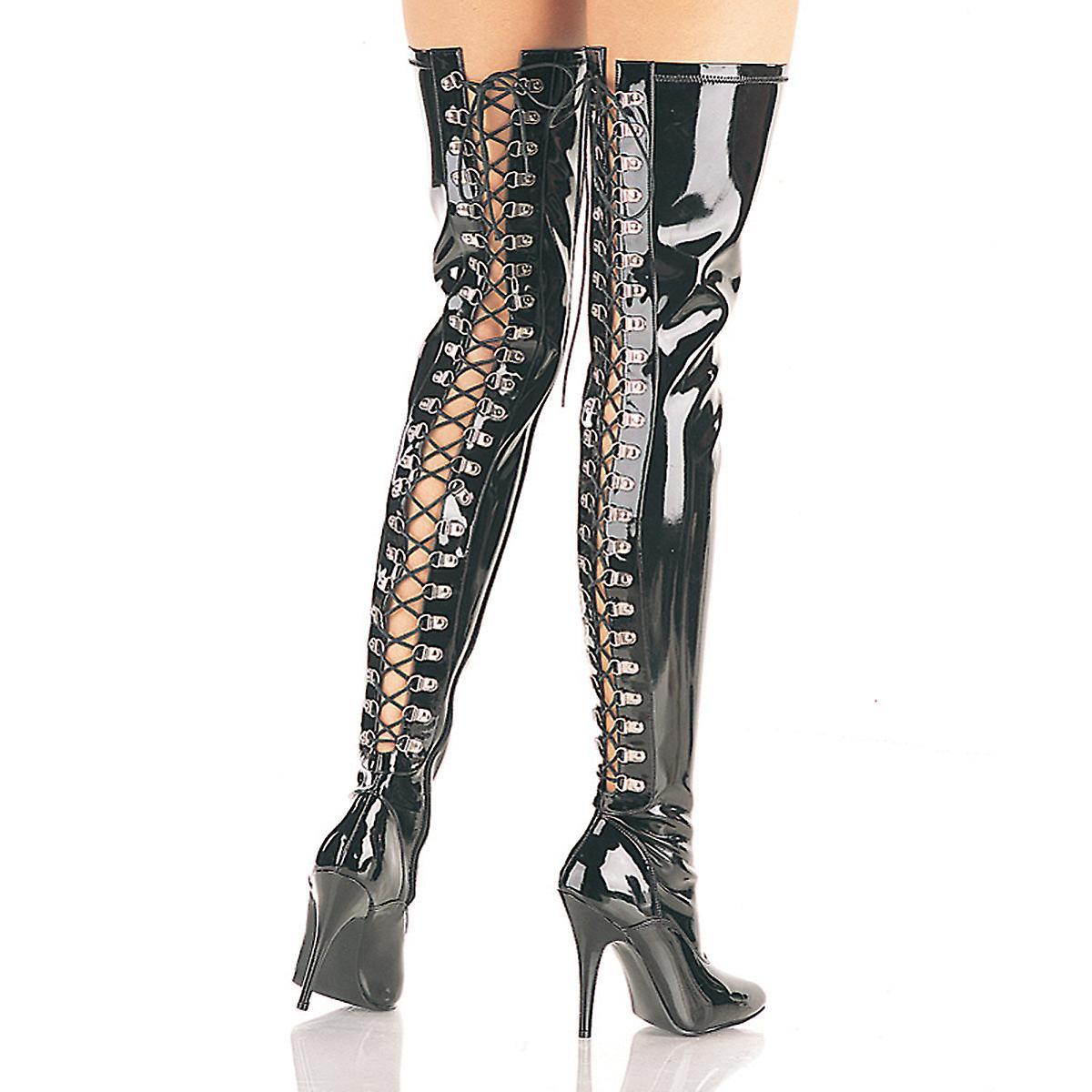 Pleaser Womens Boots Seduce-3063 Blk Str Pat Uk 6/eu 39/us 9