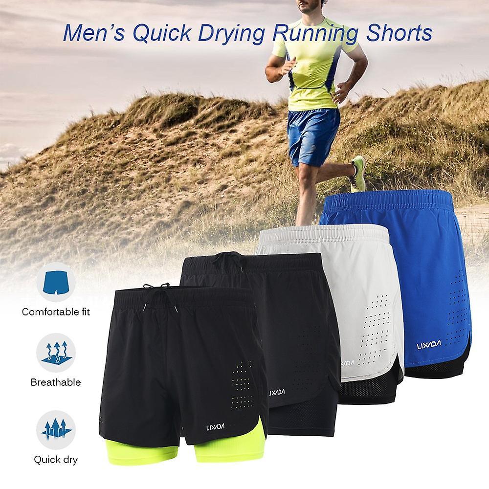 Lixada Men's 2-in-1 Running Shorts Quick Drying Breathable Active Training Exercise Jogging Cycling Shorts Blue