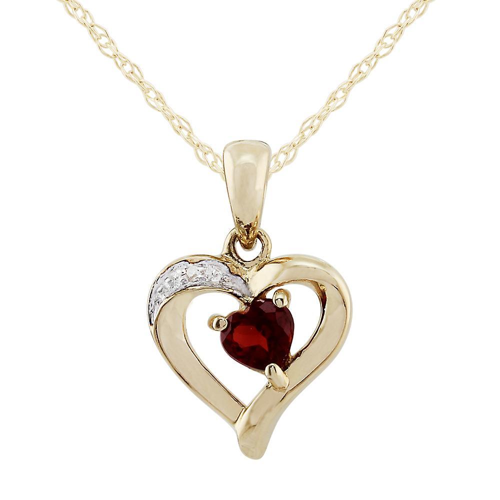 Gemondo Classic Heart Garnet & Diamond Pendant Necklace In 9ct Yellow Gold 22659 Red One Size