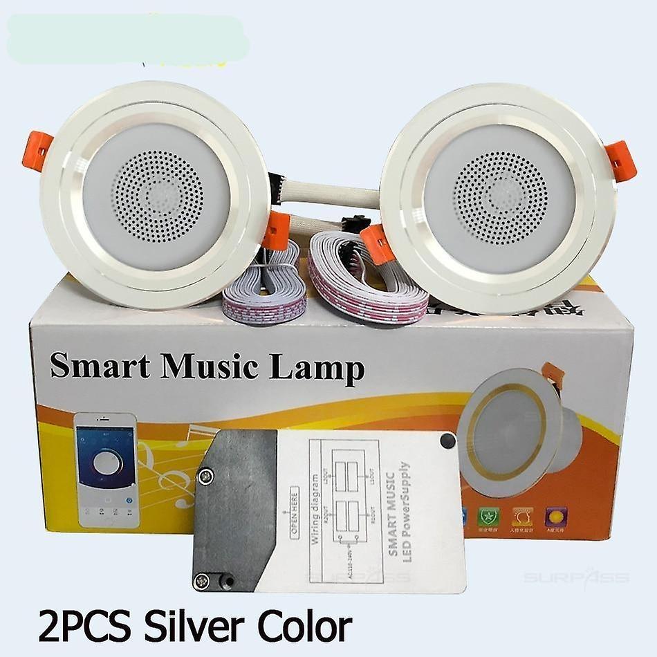 Slowmoose Smart Lamp Background Music Light In-ceiling Speakers 2PCS Silver Color