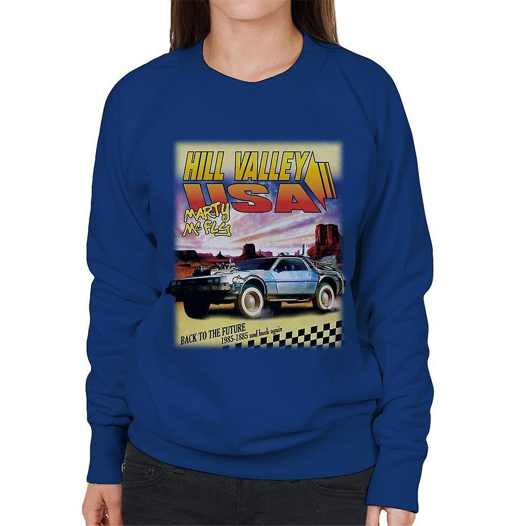 Back to the Future Delorean Hill Valley USA Marty Mcfly Women's Sweatshirt Royal Blue Large