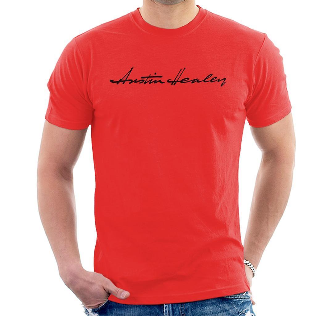 Austin Healey Handwriting Logo British Motor Heritage Men's T-Shirt Red X-Large