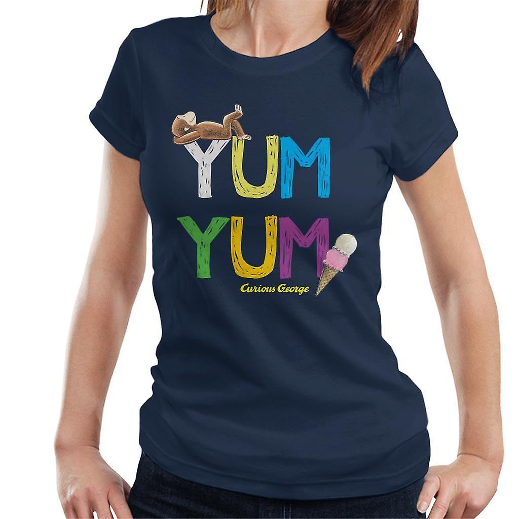 Curious George Yum Yum Ice Cream Women's T-Shirt Navy Blue XX-Large