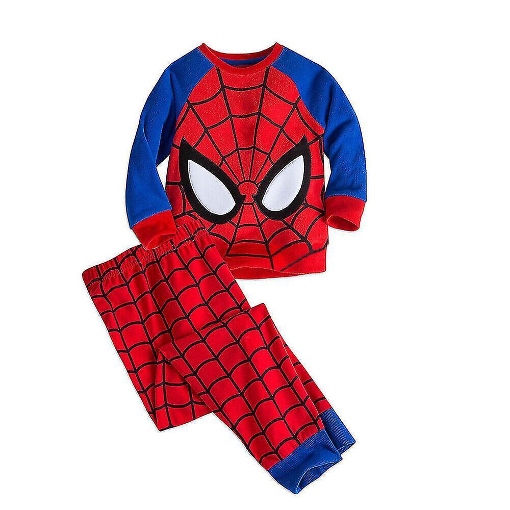 Tmall Kids Boys Marvel Spider-man Print Superhero Pajamas Set Long Sleeve T-shirt Comfy Jogger Pants Outfits Sleepwear 5-6 Years