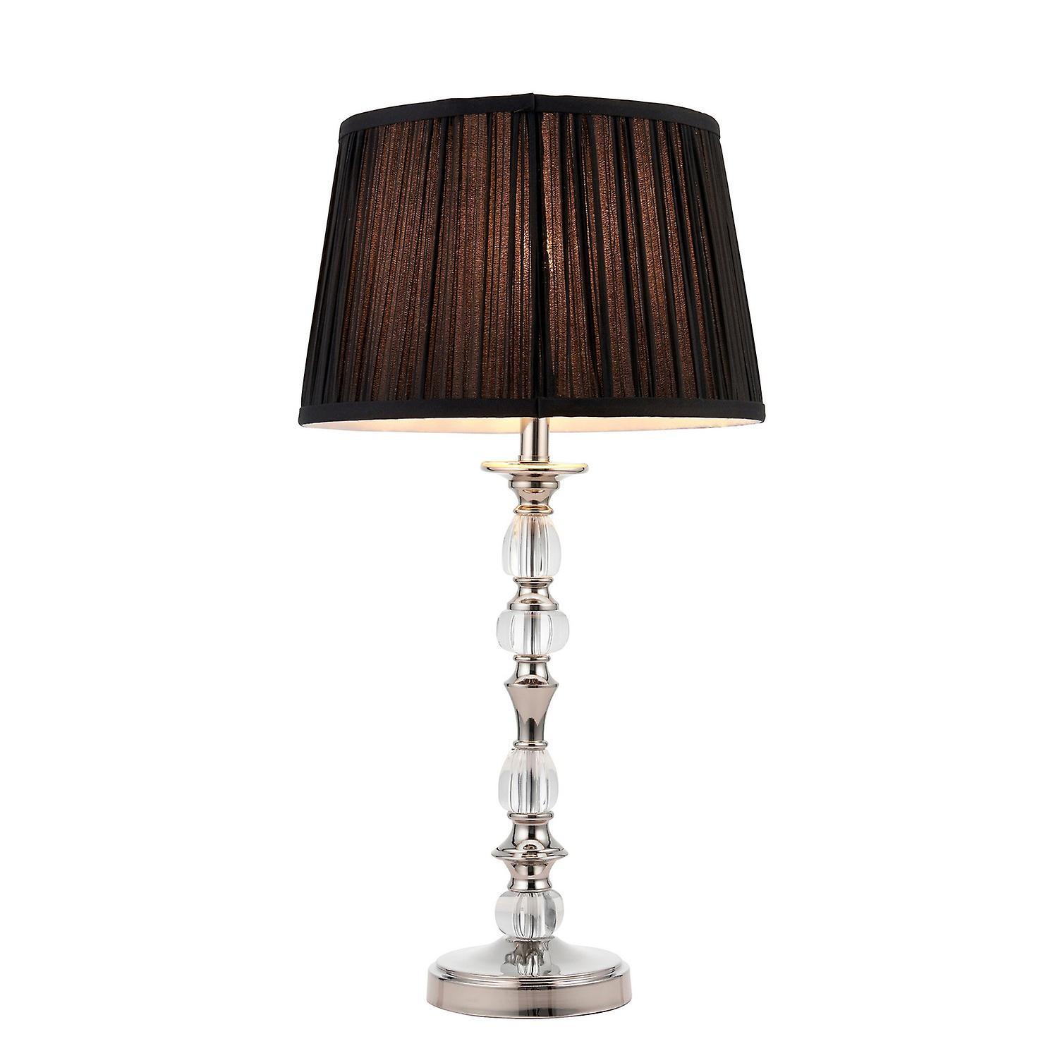 Polina 1 Light Medium Table Lamp Polished Nickel Plate with Black Shade E27