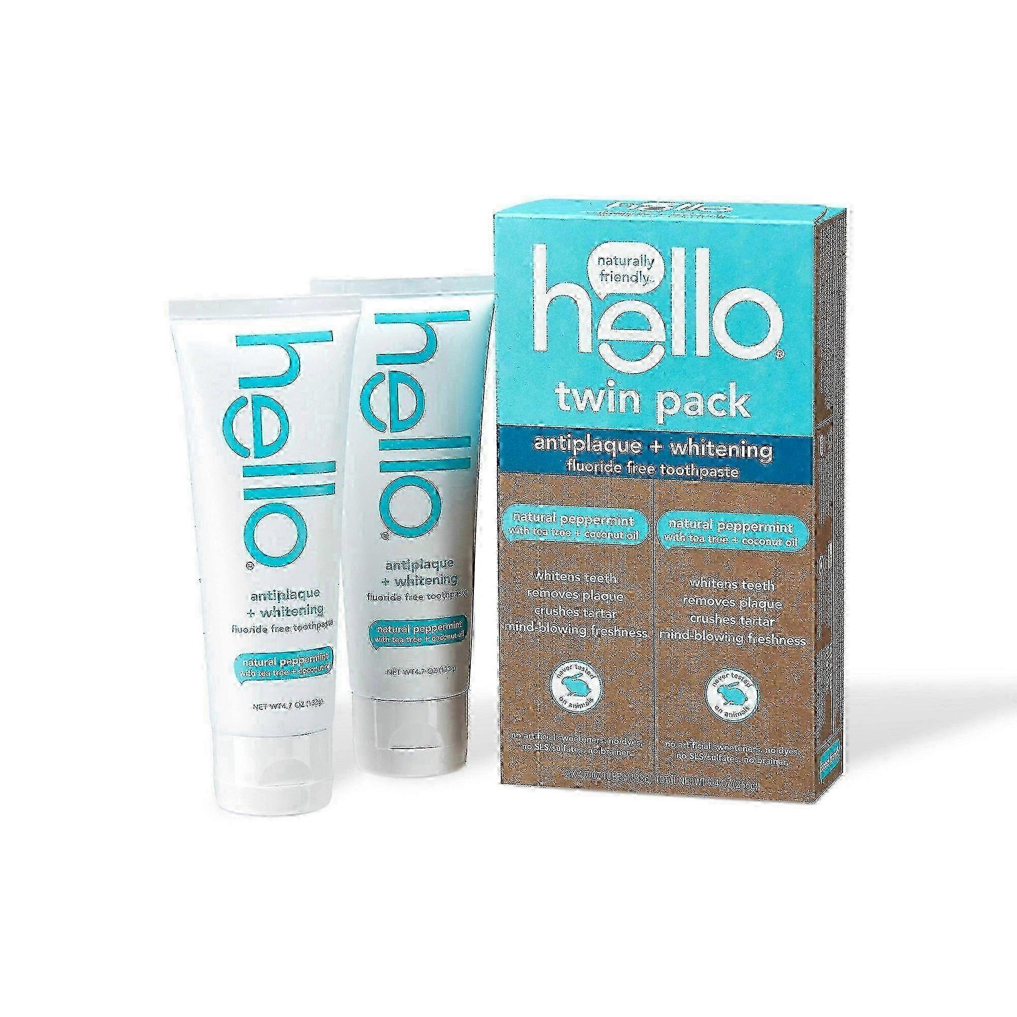 Hello Antiplaque & Whitening Vegan Toothpaste Pack, Natural Peppermint, 2 Ea