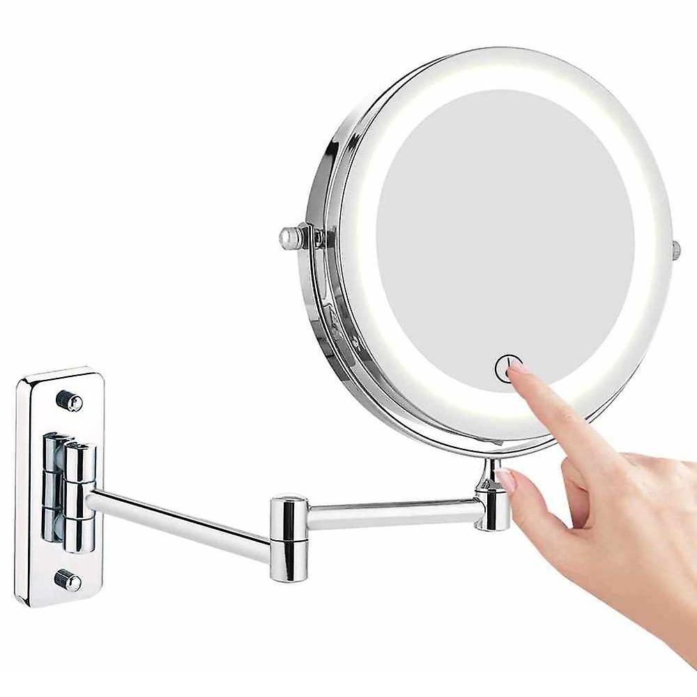 Ciuu Feelglad Wall Mounted Makeup Mirror, 10X Magnifying Double Sided LED Lighted Mirror, 360 Swivel Extendable Cosmetic Vanity Mirror, Powered by ...