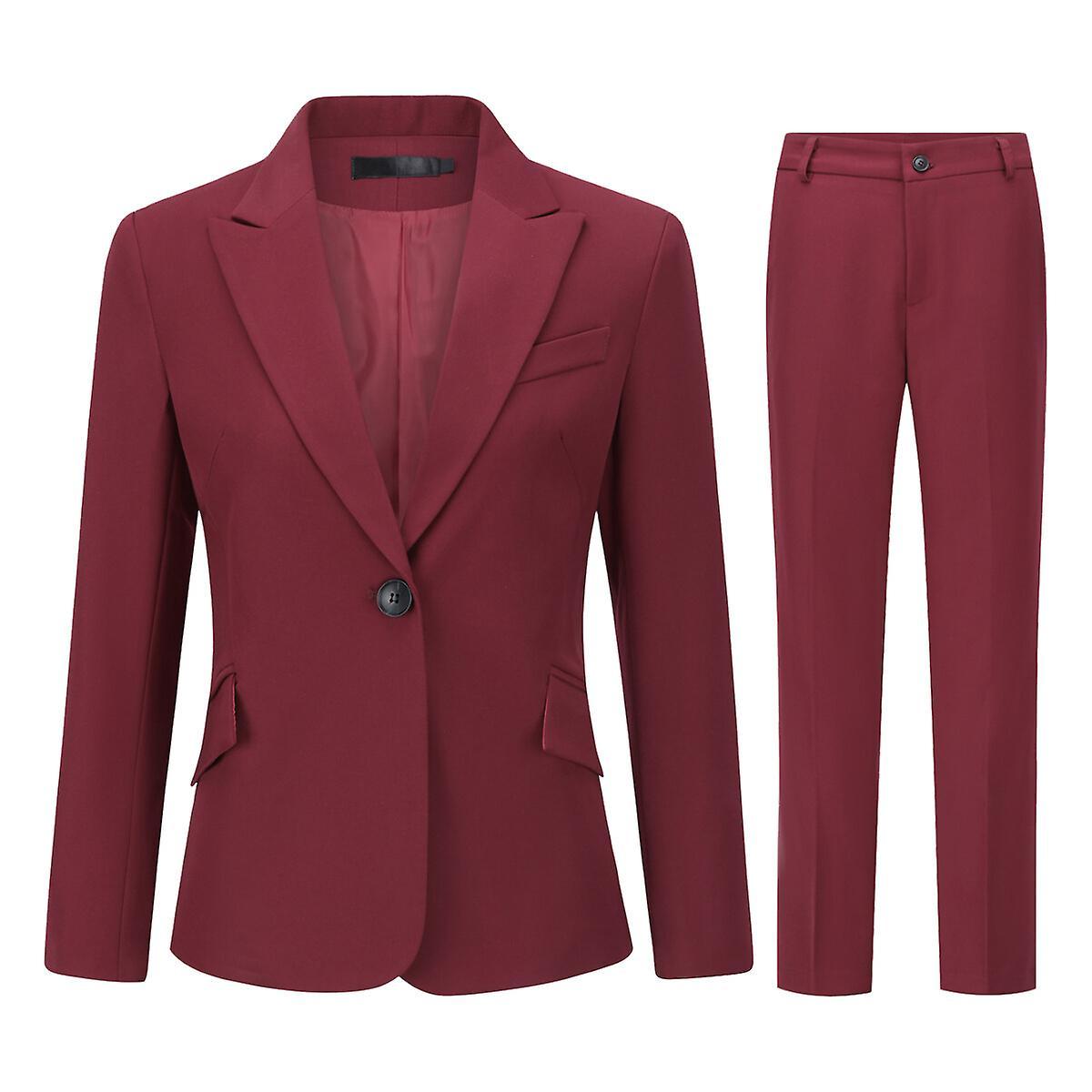 Yynuda Women's 2 Piece Business Outfit Slim Fit Elegant Blazer With Suit Trousers Red