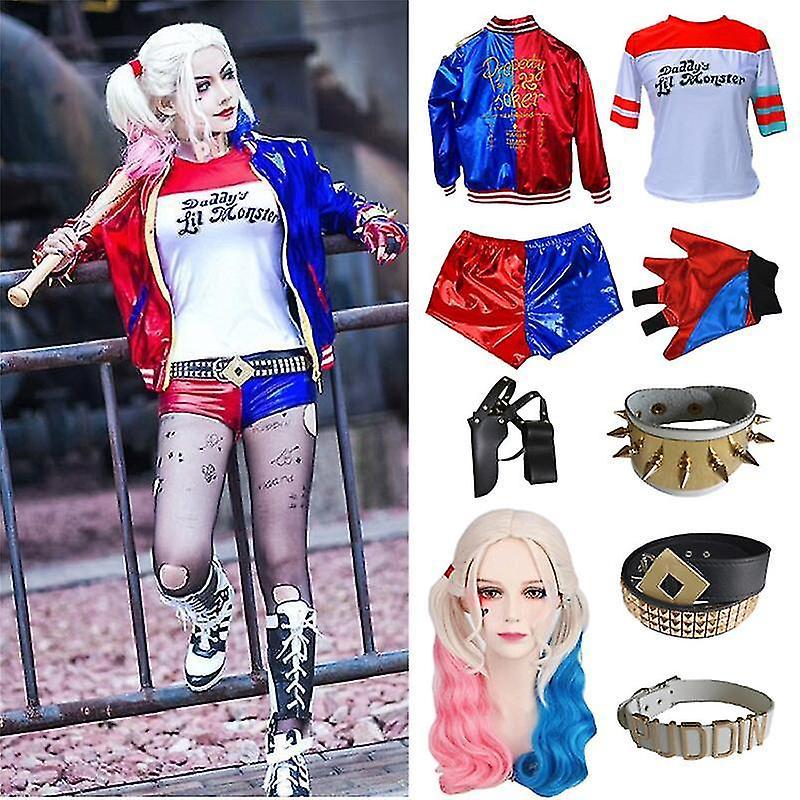 Whbyv Harley Quinn Cosplay Costumes Halloween Carnival Party Clothes For Adult 9pcs 140