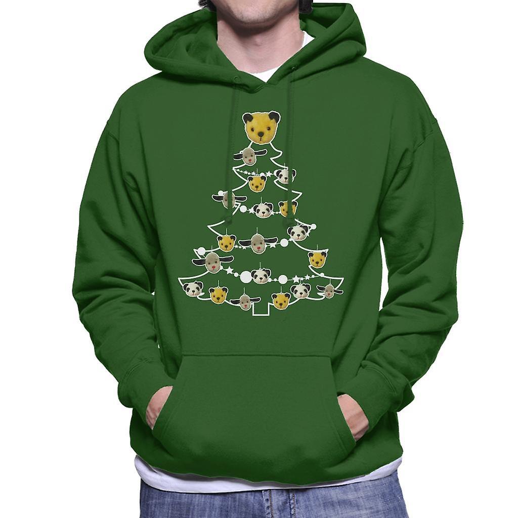 Sooty Christmas Tree White Silhouette Men's Hooded Sweatshirt Bottle Green Small