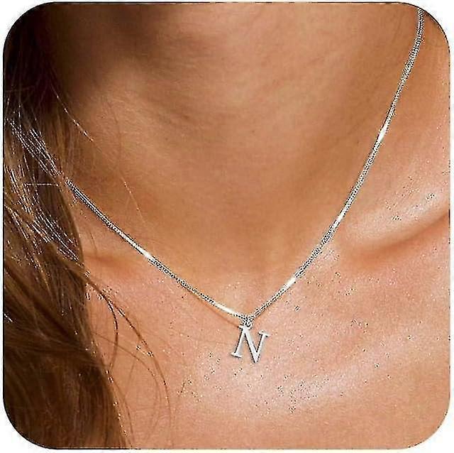 Zhenv Gold/silver Initial Necklace For Women Girls 14k Gold Plated Dainty Letter Necklace Tiny Silver Initial Pendant Name Necklace A-z Personalize...