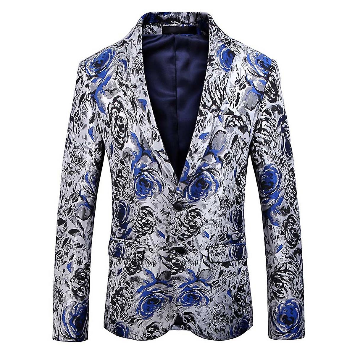 Allthemen Mens Casual Slim Fit Floral Party Suit Jacket Blue S