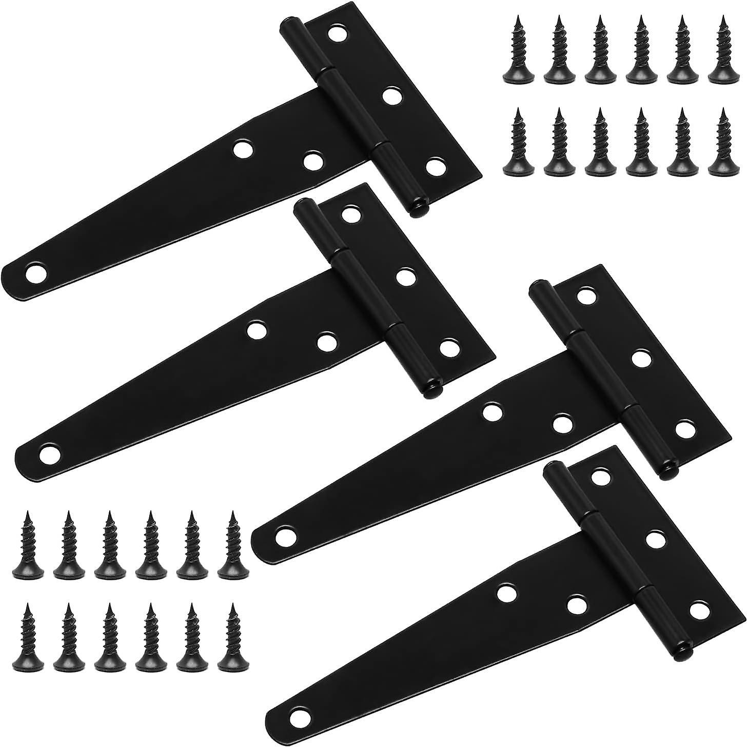 Heyone Pack of 4 heavy duty T-hinges with fixing screw, 100mm T-shaped hinges, T-hinges galvanized for shed gates, garden gates, windows