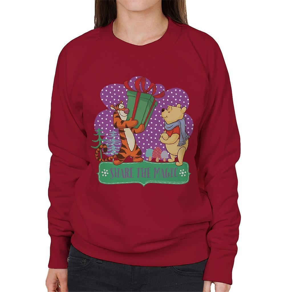 Disney Christmas Winnie The Pooh Share The Magic Women's Sweatshirt Cherry Red Large