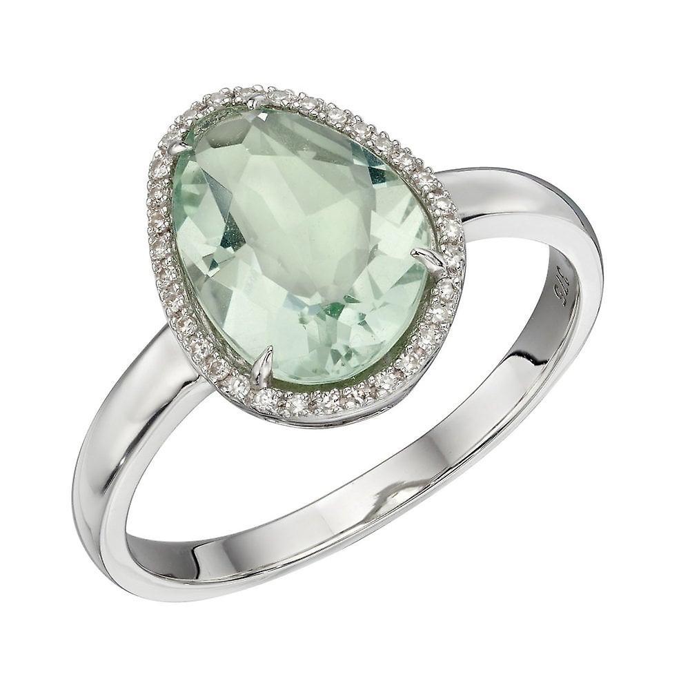 Women's Elements Gold 9ct Green Fluorite Irregular White Gold Ring Size 52